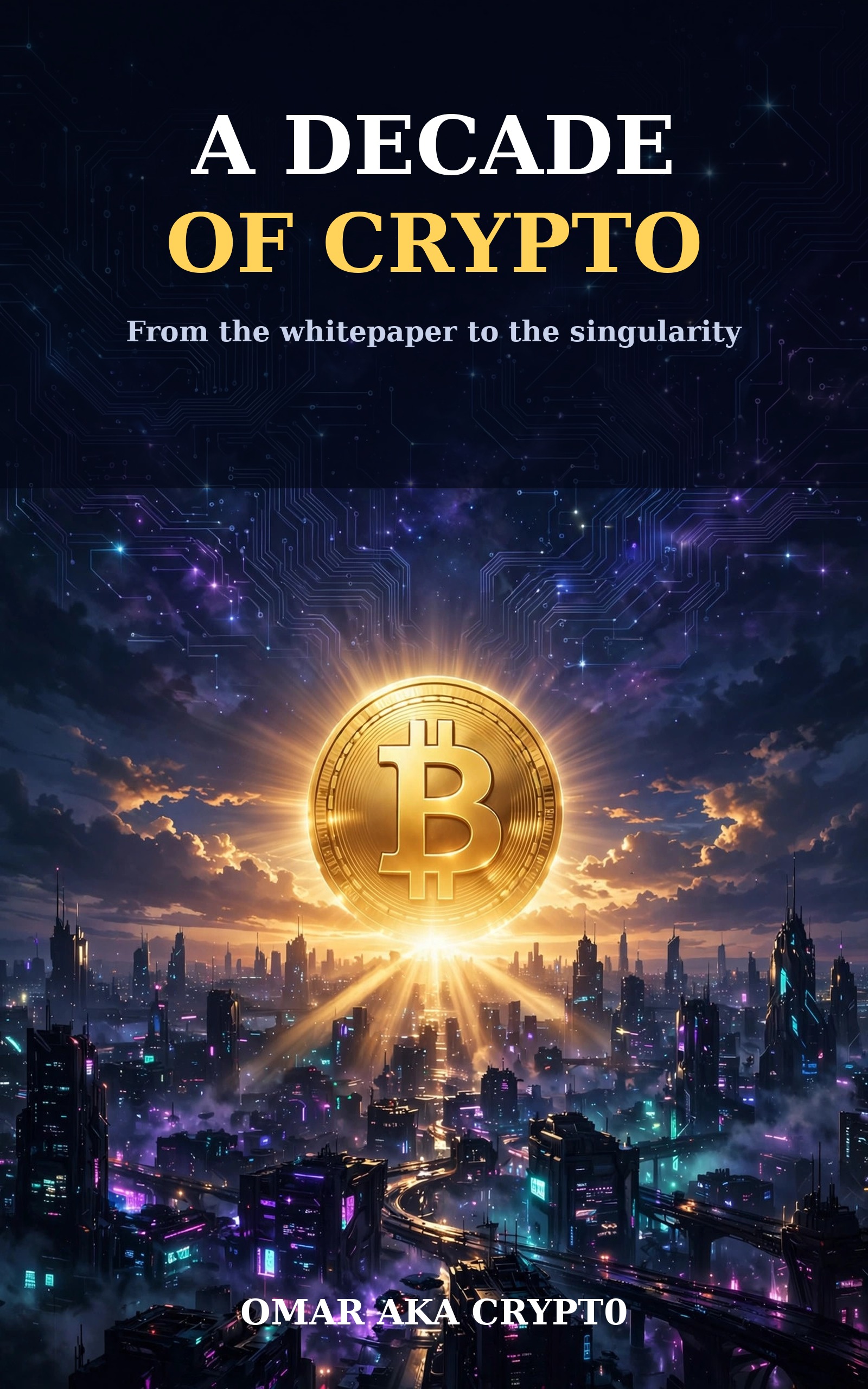 Book cover: A Decade of Crypto, From the Whitepaper to the Singularity, by Omar aka Crypt0